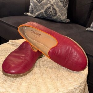 CHARIX Women's Maroon Loafers with Vibrant Orange Accent Trim Size 40
